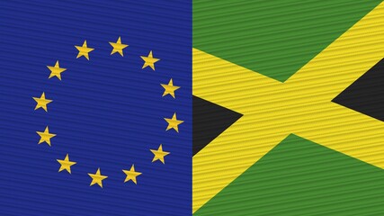 Jamaica and European Union Two Half Flags Together Fabric Texture Illustration