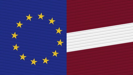 Latvia and European Union Two Half Flags Together Fabric Texture Illustration