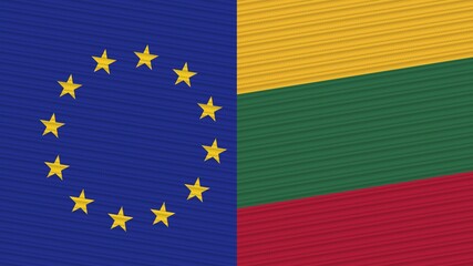 Lithuania and European Union Two Half Flags Together Fabric Texture Illustration
