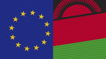 Malawi and European Union Two Half Flags Together Fabric Texture Illustration
