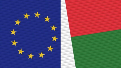 Madagascar and European Union Two Half Flags Together Fabric Texture Illustration