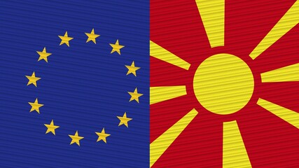 Macedonia and European Union Two Half Flags Together Fabric Texture Illustration