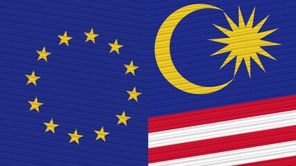 Malaysia and European Union Two Half Flags Together Fabric Texture Illustration