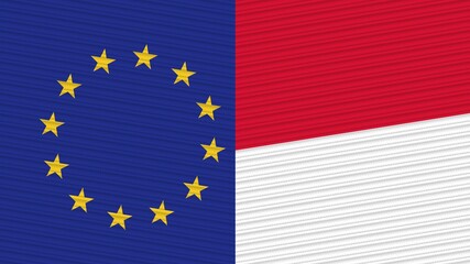 Monaco and European Union Two Half Flags Together Fabric Texture Illustration