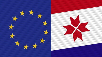 Mordovia and European Union Two Half Flags Together Fabric Texture Illustration