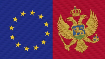 Montenegro and European Union Two Half Flags Together Fabric Texture Illustration