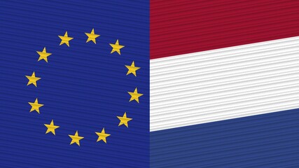Netherlands and European Union Two Half Flags Together Fabric Texture Illustration