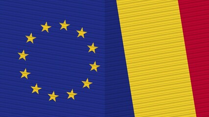 Romania and European Union Two Half Flags Together Fabric Texture Illustration