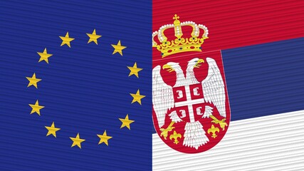 Serbia and European Union Two Half Flags Together Fabric Texture Illustration