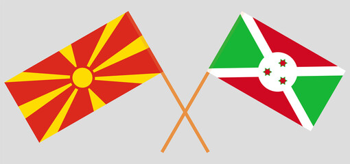Crossed flags of North Macedonia and Burundi. Official colors. Correct proportion