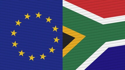 South Africa and European Union Two Half Flags Together Fabric Texture Illustration