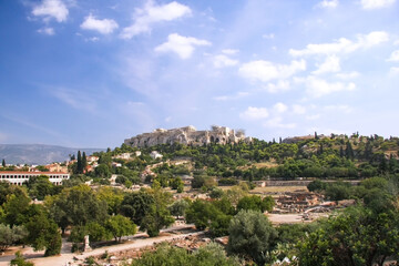 View of the Acropolis and the Parthenon from the side
