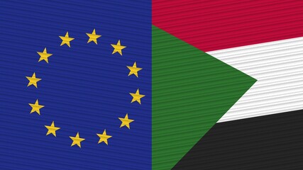Sudan and European Union Two Half Flags Together Fabric Texture Illustration