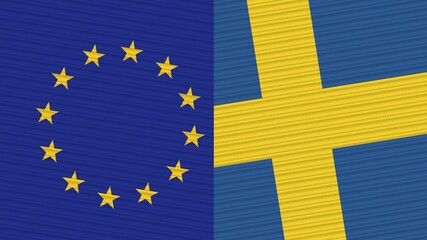 Sweden and European Union Two Half Flags Together Fabric Texture Illustration