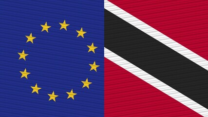 Trinidad and Tobago and European Union Two Half Flags Together Fabric Texture Illustration