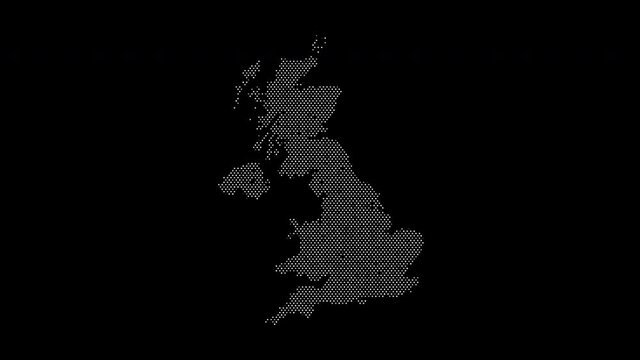 England map from particles, dots. Digital silhouette United Kingdom. Abstract animation background.