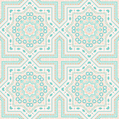 Elegant italian maiolica tile seamless ornament. Geometric texture vector patchwork. Clothes print design. Classic italian mayolica tilework iterative pattern. Geometric shapes wallpaper.