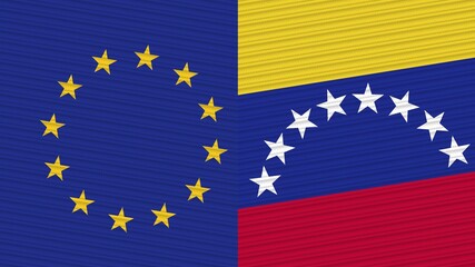 Venezuela and European Union Two Half Flags Together Fabric Texture Illustration