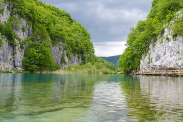 Fototapeta na wymiar Wonderful view of lakes in the Plitvice Lakes National Park, Croatia at summer season
