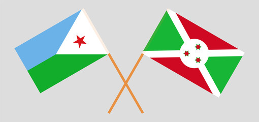 Crossed flags of Djibouti and Burundi. Official colors. Correct proportion
