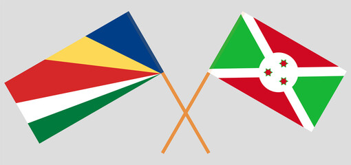 Crossed flags of Seychelles and Burundi. Official colors. Correct proportion