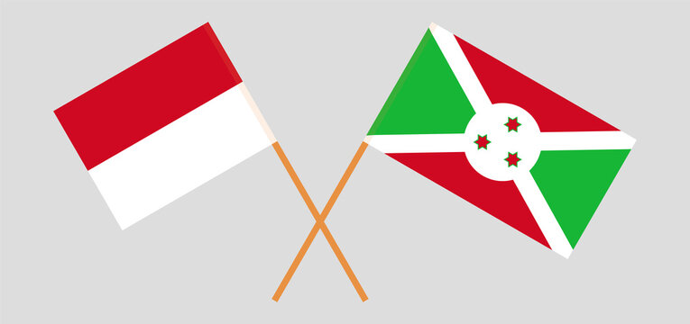 Crossed flags of Monaco and Burundi. Official colors. Correct proportion