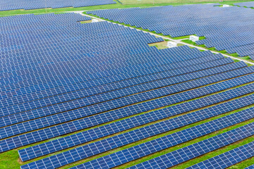 solar power plants aerial view. solar panels drone shooting
