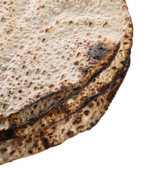 Tasty matzos on white background, closeup. Passover (Pesach) celebration