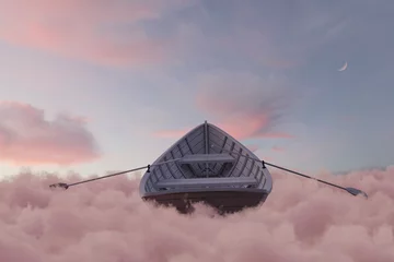  3d rendering of abandoned wooden boat over fluffy pink clouds © Brilliant Eye