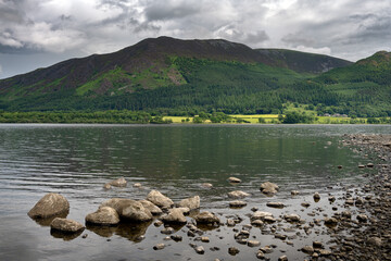 View Bassenthwaite Lake in summer, Cumbria, England