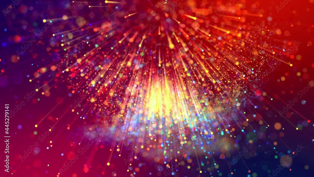 Wall mural 4k abstract creative background with multicolor light rays like laser show and with shining bokeh sp