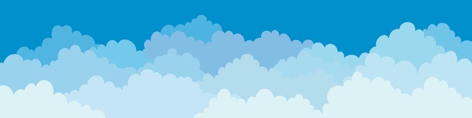 Sky and Clouds, Beautiful Background. Stylish design with a flat, cartoon poster, flyers, postcards, web banners. holiday mood, airy atmosphere. Isolated Object. Ultra Wide size. Vector illustration.