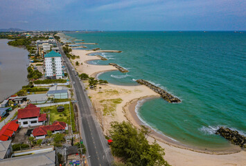 Fototapeta na wymiar Aerial view of PMY Beach in Rayong, Thailand