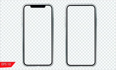 Smartphone with blank screen. Realistick cell phone can be a template for infographics or presentation of interface. Frame less smartphone. Vector Illustration UI-UX design tech