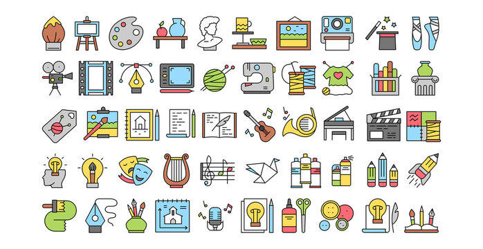 Various hobbies icons selection on white background - Vector