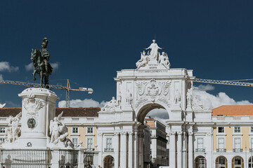Rua Augusta Arch and statue of King Jose I in commerce square Praca do Comercio in Lisbon, Portugal