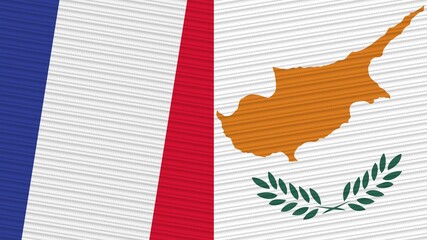 Cyprus and France Two Half Flags Together Fabric Texture Illustration
