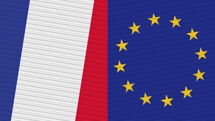 European Union and France Two Half Flags Together Fabric Texture Illustration
