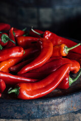 a pile of fresh red Hungarian goat horn chili peppers 