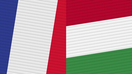 Hungary and France Two Half Flags Together Fabric Texture Illustration
