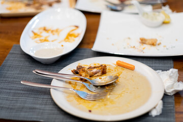  leftover food after party, dirty food