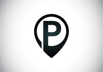 Initial P monogram letter alphabet with location icon pin sign. Font emblem. Navigation map, GPS, direction, place, compass, contact, search concept. 