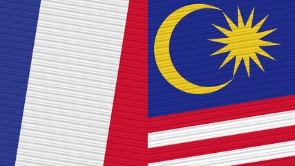 Malaysia and France Two Half Flags Together Fabric Texture Illustration