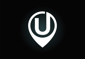 Initial U monogram letter alphabet with location icon pin sign. Font emblem. Navigation map, GPS, direction, place, compass, contact, search concept. 