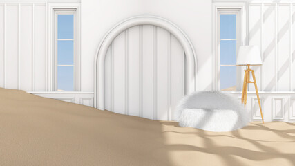 Living room with Wall Background. 3D illustration, 3D rendering