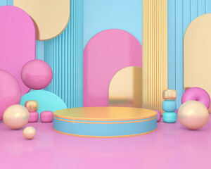 Podium and wall scene abstract background. 3D illustration, 3D rendering	
