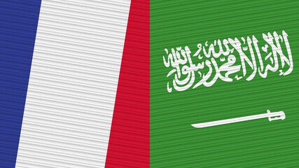 Saudi Arabia and France Two Half Flags Together Fabric Texture Illustration