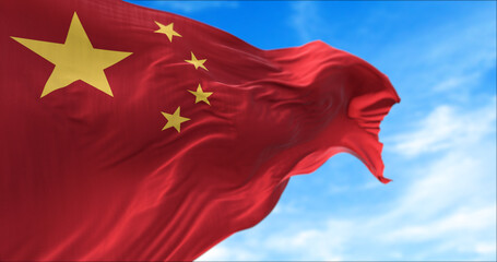 The national flag of China flying in the wind