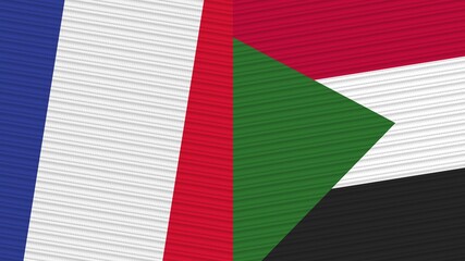 Sudan and France Two Half Flags Together Fabric Texture Illustration