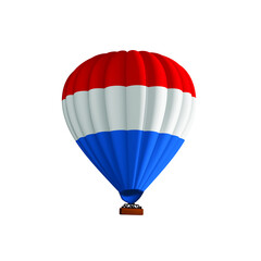 Naklejka premium Hot air balloon red blue white vector illustration. Graphic isolated colorful aircraft. Balloon festival.